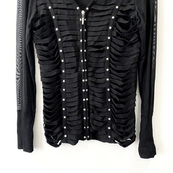Black long-sleeved studded cardigan top by Boston Proper Size M - Picture 3 of 7